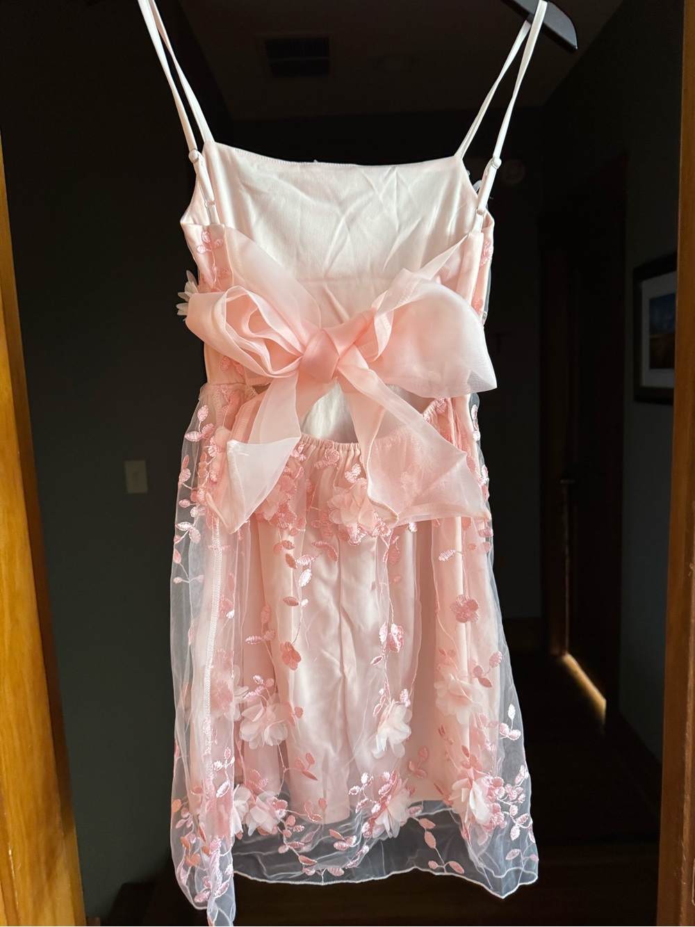 Girls Pink Floral Lace Party Dress with Bow